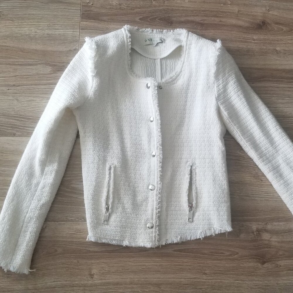 OFF WHITE BOUCLE TWEED JACKET ONE THIRD BRAND SIZE XS
